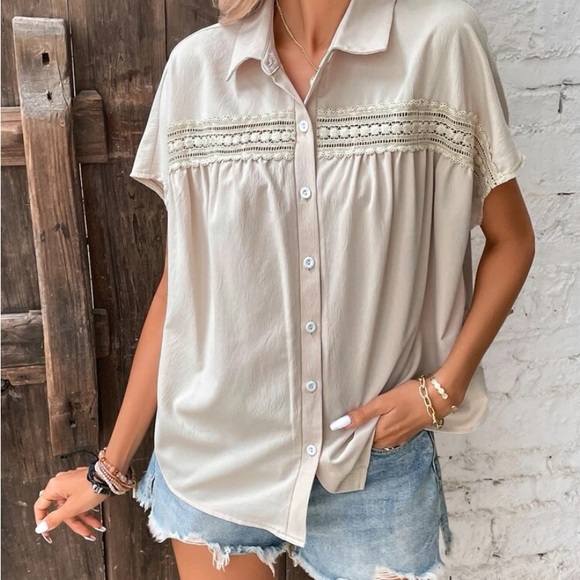 Contrast Lace Batwing Sleeve Shirt - Picture 9 of 11